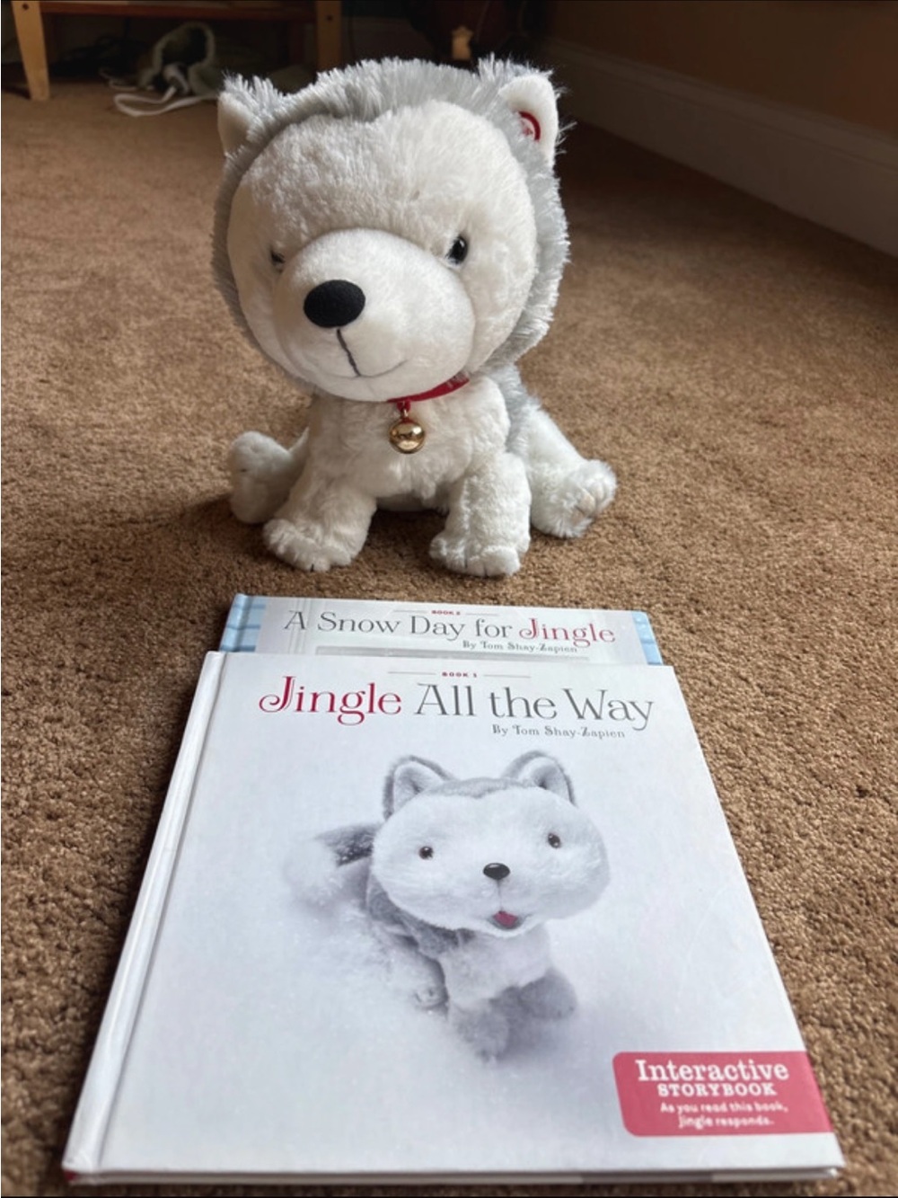 Hallmark Plush Husky with Red Collar and Gold Bell - White and Gray